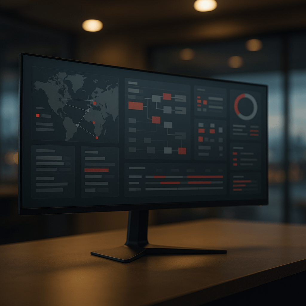 Advanced logistics control room with integrated supply chain management systems