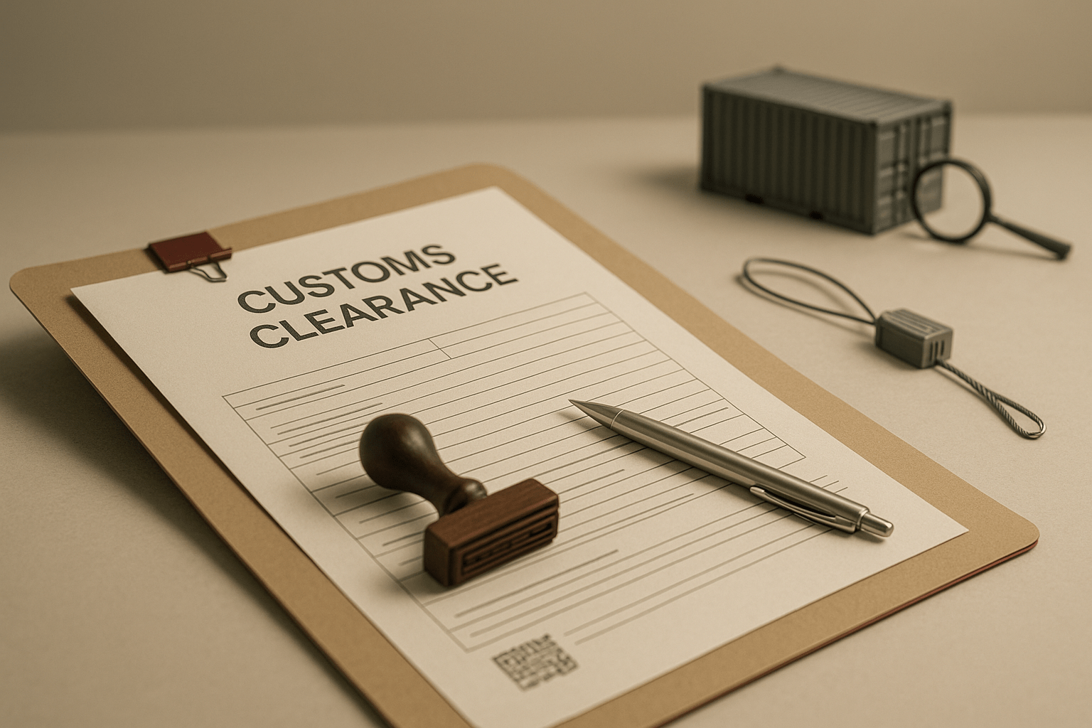 Professional customs clearance operations with international trade documentation and cargo processing